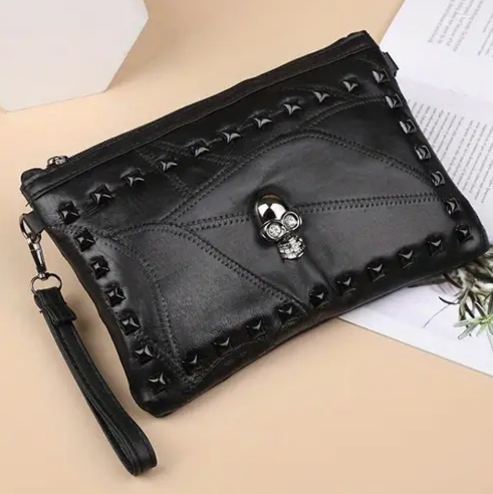 NEW Anti-Theft Genuine Leather Crossbody Scull Handbag | Quilted Clutch